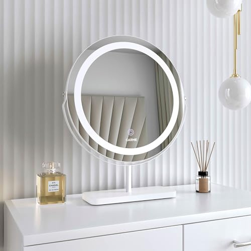 FABS Ava 3 color LED frameless mirror with marble stand smart touch control - White