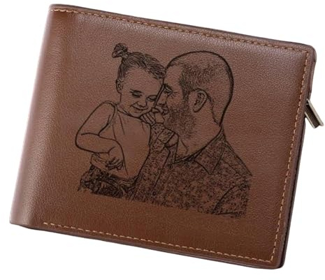 HDLOVE Personalisierte Geldbörse Herren Mit Foto, Portmonee Mit Gravur Namen, Herren-Portemonnaie Mit Reißverschluss Karten-Ausweis-Geldhalter, Geschenk Für Männer, Vater, Ehemann
