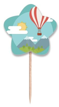 Picconi per cupcake a forma di mongolfiera, sole, nuvola, bandierine per stuzzicadenti