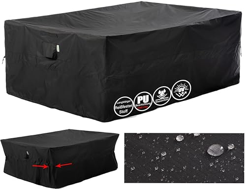 F&J Outdoors Garden Furniture Covers Heavy Duty UV Resistant Tear Resistant Garden Table Cover Waterproof Windproof Sectional Sofa Extra Large Garden Furniture Cover, Black, 406x234x89cm