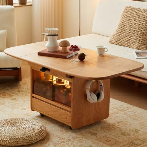 POWRZZZY High Glossy Coffee Table LED Lift Top Coffee Table With 2 Drawers And Hidden Compartment Modern Lift Top Coffee Table With 1 Colors LED Lights White For Living Room