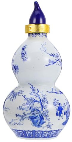 Luxshiny Porcelain Gourd Wine Jug Traditional Blue and White Bottle Airtight Seal for Home Restaurant and Outdoor Decor Elegant Chinese Wine Pot for Parties and Events