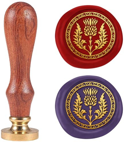 DELORIGIN Siegelstempel Aus Wachs Mit Schottischer Distel 25mm Retro Siegelstempel Abnehmbarer Siegelstempel Mit Messingkopf Siegelwachs Für Umschläge Grußbriefe Hochzeiten