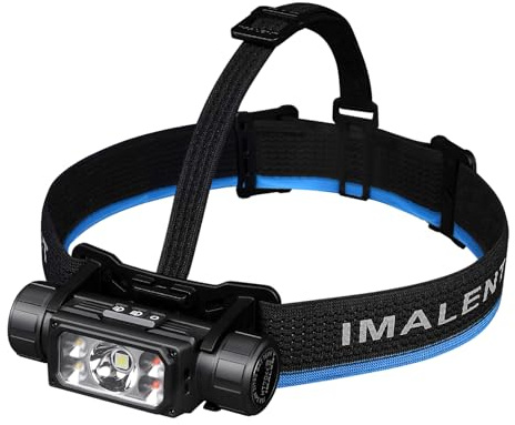 IMALENT HT70 Linterna Frontal LED con 3500 Lúmenes, Alcance de Luz de 349 Metros, Linterna Frontal LED Recargable por USB-C de 3 Fuentes de Luz con Luz Roja Ajustable en 180° para Correr, Pescar, Acam