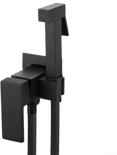 Solid Brass Bidet Faucet Mixer, Square Concealed Shower Mixer Set, Hot and Cold Bidet Spray, Hose Pipe, for Hot and Cold Water, Ceramic Valve(Matte Black)