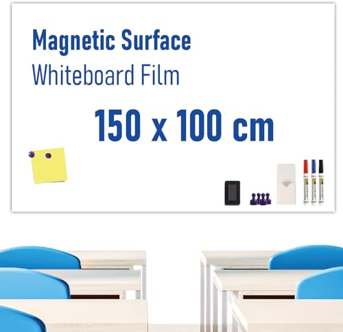 HeatPomelo Lavagna Bianca Adesiva Magnetica da Parete 150 x 100 cm Foglio Cancellabile a Secco Senza Aloni per Ufficio e Casa