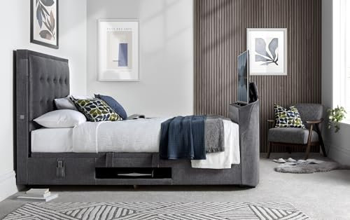 The Edge 5.1.2 Surround Sound TV Media Bed with Ottoman Storage - Smoke Grey