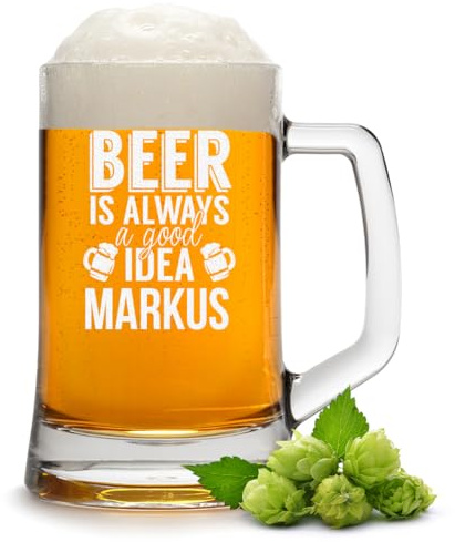 polar-effekt Bierkrug 0,5 Liter mit personalisierter Gravur für Herren - Geschenk-Idee mit Namen - Geburtstagsgeschenk für Männer - Bierglas für Lager und Export