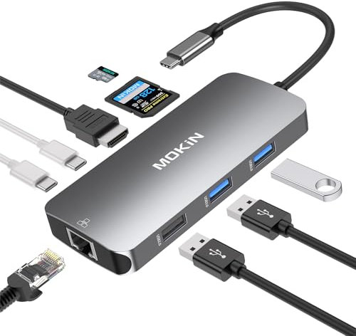 USB C Adapters for MacBook Pro/Air,Mac Dongle with 3 USB Port,USBC to HDMI, RJ45 Ethernet, 9 in 1 USB C to HDMI Adapter,100W Pd Charging,SD/TF Card Reader USB Hub