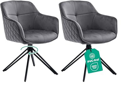 Linele Esszimmerstühle 2er Set Grau mit FEDERKERN - Drehbar & Samtbezug - Hoher Sitzkomfort - Retrostil & einfache Montage - PVC-frei & Oeko-TEX Zertifiziert, inkl. Lieferung an den Wunschort