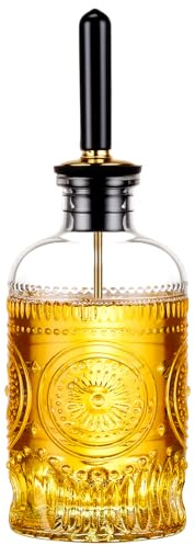 Baalaka Glass Oil Bottles 7OZ, Olive Oil Dispenser Bottle for Kitchen with Metal Spout, Elegant Glass Cooking Dispenser for Kitchen