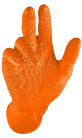 SUPREMETTF SUPREMELY TOUGH Supreme Professional 8G Diamond Grip Nitrile Gloves, Black, Powder-Free, Ambidextrous, CE 2777 Certified (Orange, Large)