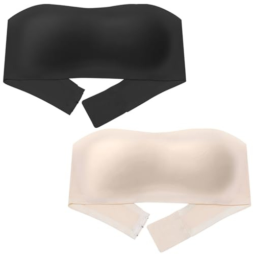 Happy Cherry Reggiseno a Fascia Push-up Senza Spalline Imbottito Bambina Bralette Causale Crop Tops Bandeau Bra Beige+Nero XL 38/85
