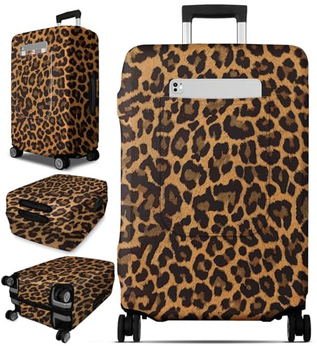 Slohif Luggage Cover for Suitcase Tsa Approved Protector - Leopard Luggage Sleeve Large Suit Case Cover Travel Stretch Baggage Case Protective Washable Fit 31-32 Inch