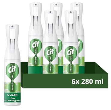Cif Infinite Clean Lime & Lemongrass All in One Cleaner Spray with probiotics technology for a long-lasting clean* 280 ml - Case pack of 6