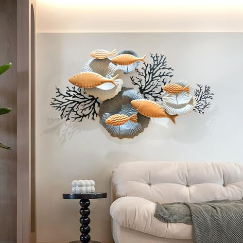 Decorazione murale in metallo di pesci oceanici costieri - Grande scultura di pesce 3D dipinta a mano per soggiorno o camera da letto - Decorazione costiera fai da te - Arte murale unica per la casa