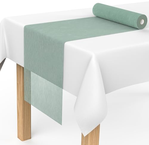 Mokani Runner da tavola in tessuto non tessuto, 30 m x 30 cm, colore verde eucalipto, runner da tavolo, rotolo di carta usa e getta, decorazione per feste di comunione, Natale, feste, compleanni