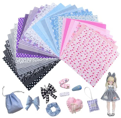 Vaskula 28 Stück Stoffe Zum Nähen Baumwollstoff 25x25 cm Farbenfrohe Drucke Patchwork Stoffe Paket Quadrat Stoffreste Zum NäHen DIY Näh Stoff Kleidungsvorhang Haarnadel Brieftasche Puppe