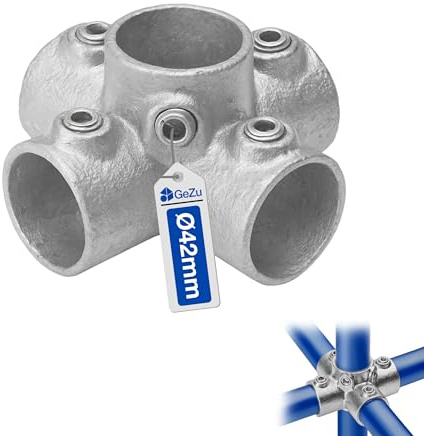 GeZu Impex 4 Way Cross Tube Clamp Ø 42 mm | Hot Dip Galvanised 4 Socket Way Through Cross Key Clamp Fitting