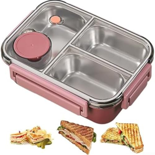 YUANGANG Loncheras de plástico, recipientes de almacenamiento de alimentos para ensalada de sándwich con 3 compartimentos, a prueba de fugas, apto para lavavajillas, para adultos y niños (rojo)