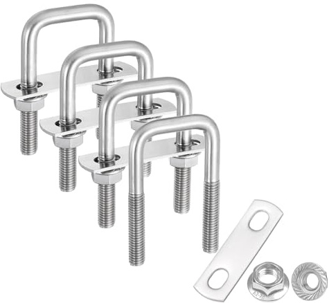 sourcing map 4 Set M8 1-3/16 Inch Inner Wide Square U Bolts, 3 Inch Length 304 Stainless Steel U-Bolts with Flange Hexagon Nuts, Frame Plates for Trailer, Automotive, (30mm W x 75mm L)