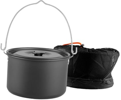 Gcljlmy Olla colgante ligera con tapa con mango, olla para sopa para barbacoa, viajes, excursiones, picnics, pesca