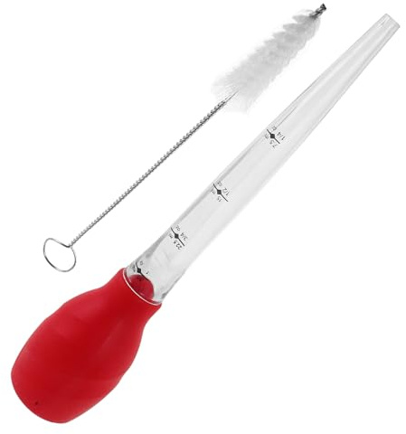 DOITOOL Tubo per Tacchino Piccolo in Silicone con Spazzola per Pulizia Integrata Spruzzatore per Imbastire Barbecue e Marinare Carne Utensile per Cottura al Forno e Griglia