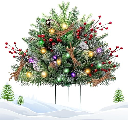 Árbol de porche de Navidad – Macetero artificial para exteriores, decoración de arbustos con estaca, puerta de entrada de vacaciones, vegetación para el hogar, oficina, apartamento, dormitorio, patio,