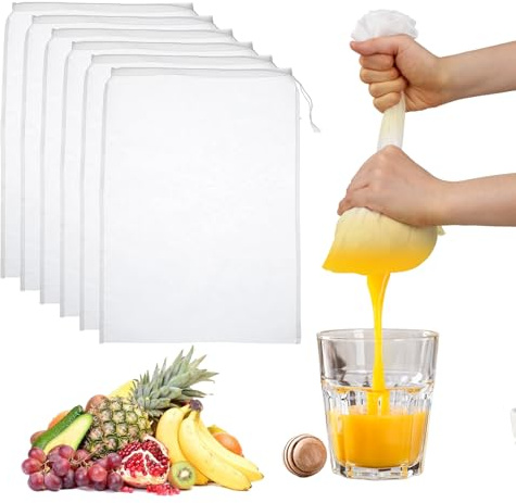 6Pack Nut Bag Strainer Cheesecloth Bags for Straining, 200/300 Mesh Nylon Cheese Cloth Bags Reusable Nut Milk Bag for Straining Fruit Juice Cheese Coffee Tofu Yogurt Tea(12 x 8 Inch)