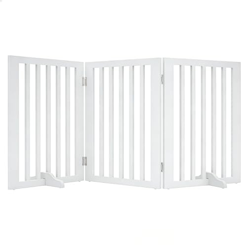 Wooden Dog Gate 3-Panel Freestanding 140cm for Doorways and Hallways White | Foldable Design with Two Support Feet Adds Stability, Ideal as a Baby and Pet Barrier for Doorways and Indoor Living Spaces
