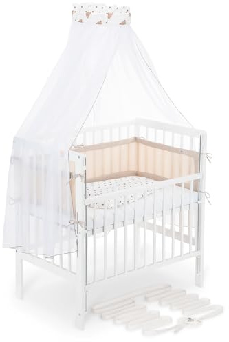 FabiMax Boxspring Baby Beistellbett Flex 90x55 Komplettset, aus Buchenholz weiß lackiert, mit innovativem verstellbarem Seitengitter, passend für Boxspringbetten (Herzen, Air 90x55)