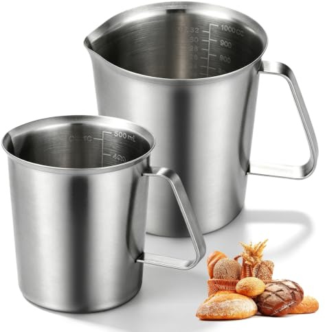 2 Pièces Gobelet Doseur Acier Inoxydable, 500ml+1000ml Verres Doseurs En Acier Inoxydable, Verre Doseur Inoxydable, Gobelet Doseur Avec Graduation Für Cuisine, Pâtisserie, Bar, Argenté