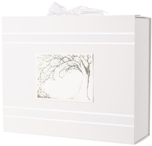 WHITE COTTON CARDS Open Tree Design Keepsake Box, Board, White, 27.2 x 32 x 11 cm
