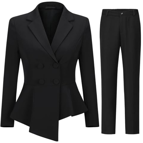 YUNCLOS Completo da Donna Doppio Petto, 2 Pezzi, Giacca e Pantaloni con 2 Bottoni - Nero - S
