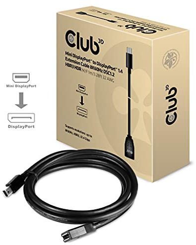 Club 3D Mini DisplayPortTM to DisplayPortTM 1.4 Extension Cable 8K60Hz DSC1.2 HBR3 HDR M/B. 1 Metre 32AWG