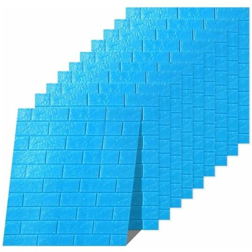 Euro Tische 10x 3D Wandpaneele selbstklebend – Tapete in Steinoptik für Wandgestaltung – wasserfeste Fliesenaufkleber für Schlafzimmer, Badezimmer, Küche & mehr – 10 Stück Blau (70x77 cm)