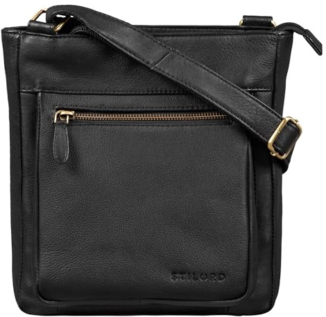 STILORD Kaja Vintage Ledertasche Damen Umhängetasche Handtasche Crossbody Bag Elegante Schultertasche Tasche für iPad 9.7 Zoll DIN A5 Echt Leder Farbe:schwarz
