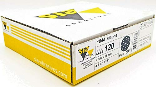 Sia Abrasives 150MM Sanding Dices Siaone Pads Hook and Loop Orbital Sande, 120 Grit, Box of 50