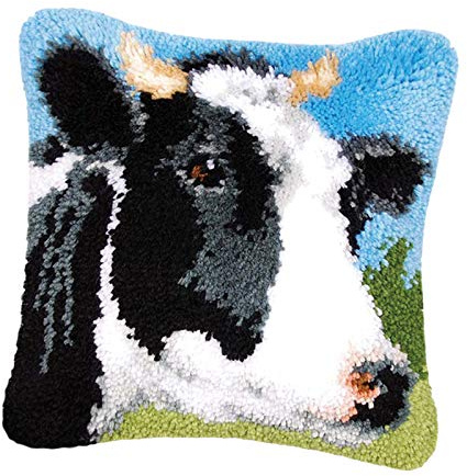 Harilla Kits de Crochet de Bricolage Tapis de Housse de Coussin, Motif Imprimé D'oreiller Broderie Couture Artisanat pour La Décoration de La Mais, Vache