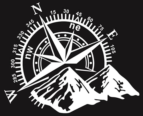Berge Kompass Navigation Aufkleber Sticker Auto Offroad Abenteuer Reisen Wandern Alpen XXL weiß