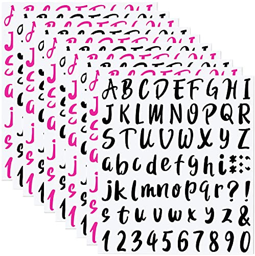 GIAK Buchstaben Aufkleber Zahlen Aufkleber 10 Blätter Selbstklebende Vinyl | Buchstaben Nummern Kit Klebebuchstaben Wetterfest Hausnummer Aufkleber für Briefkasten Auto Adressnummer(Schwarz+Rosa)