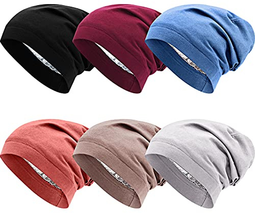 SATINIOR 6 Pcs Satin Lined Sleep Cap Beanie Night, Warm Colors