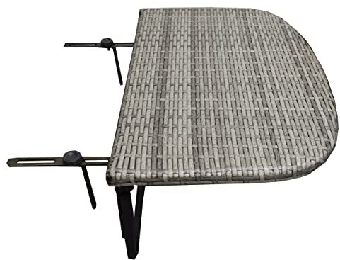 Oakland Living Grey Indoor and Outdoor Foldable Wicker Balcony Table with Metal Frame and Adjustable Clamps