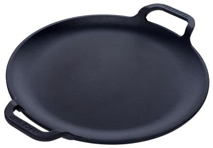 Victoria 10-Inch Cast Iron Comal Pizza Pan with 2 Side Handles, Preseasoned with Flaxseed Oil, Made in Colombia, Black