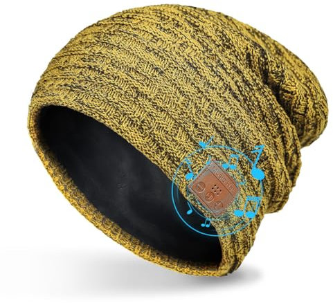 COTOP Mütze Bluetooth Herren, Winter Beanie mit Kopfhörer, Warme Fleece Strickmütze für Ski, Laufen, HD-Musik Hut, Geschenk Männer Damen in Weihnachten (Gelb)