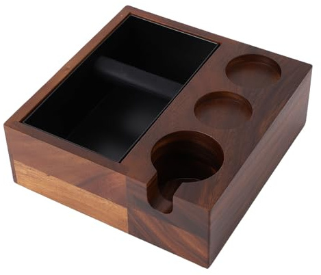 4-in-1-Holz-Espresso-Klopfbox, 58-Mm-Kaffeeverteiler-Klopfbox mit Herausnehmbarem, Eingebettetem Edelstahl-Kaffeesatzkasten und FußPolster, Espresso-Tamper, SiebträGerstäNder