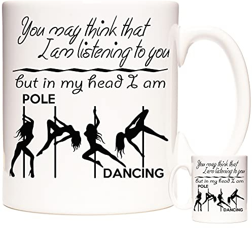 Pole Dancing Keramik-Tasse mit Aufschrift I Am Pole Dancing Vier Pole Dancers und Slogan auf einer Tasse für Tee, Kaffee, heiße Schokolade und Suppe