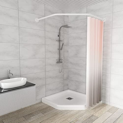 Rautenförmige Duschvorhangstange (beide Seiten: 43–65 cm, Mitte: 51–66 cm), dehnbares Eckgestell aus echtem 304er Edelstahl für Badezimmer und Badewanne, Weiß