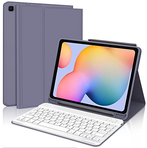 Funda Teclado para Samsung Galaxy Tab S6 Lite 2024/2022/2020 10.4 Pulgadas | Keyboard QWERTY Español Ñ, Bluetooth Magnético Desmontable Capa Teclado con Soporte para Lápiz, Violeta gris