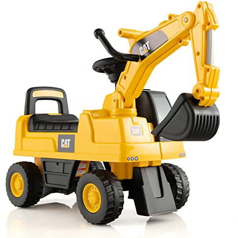 GOPLUS Sitzbagger, Kinderbagger mit Verstellbarer Schaufel, Hupe & Stauraum unter Sitz, Rutscherfahrzeug für Kinder von 1-3 Jahren, Baustellenfahrzeug zum Draufsitzen, Belastbar bis 25 kg